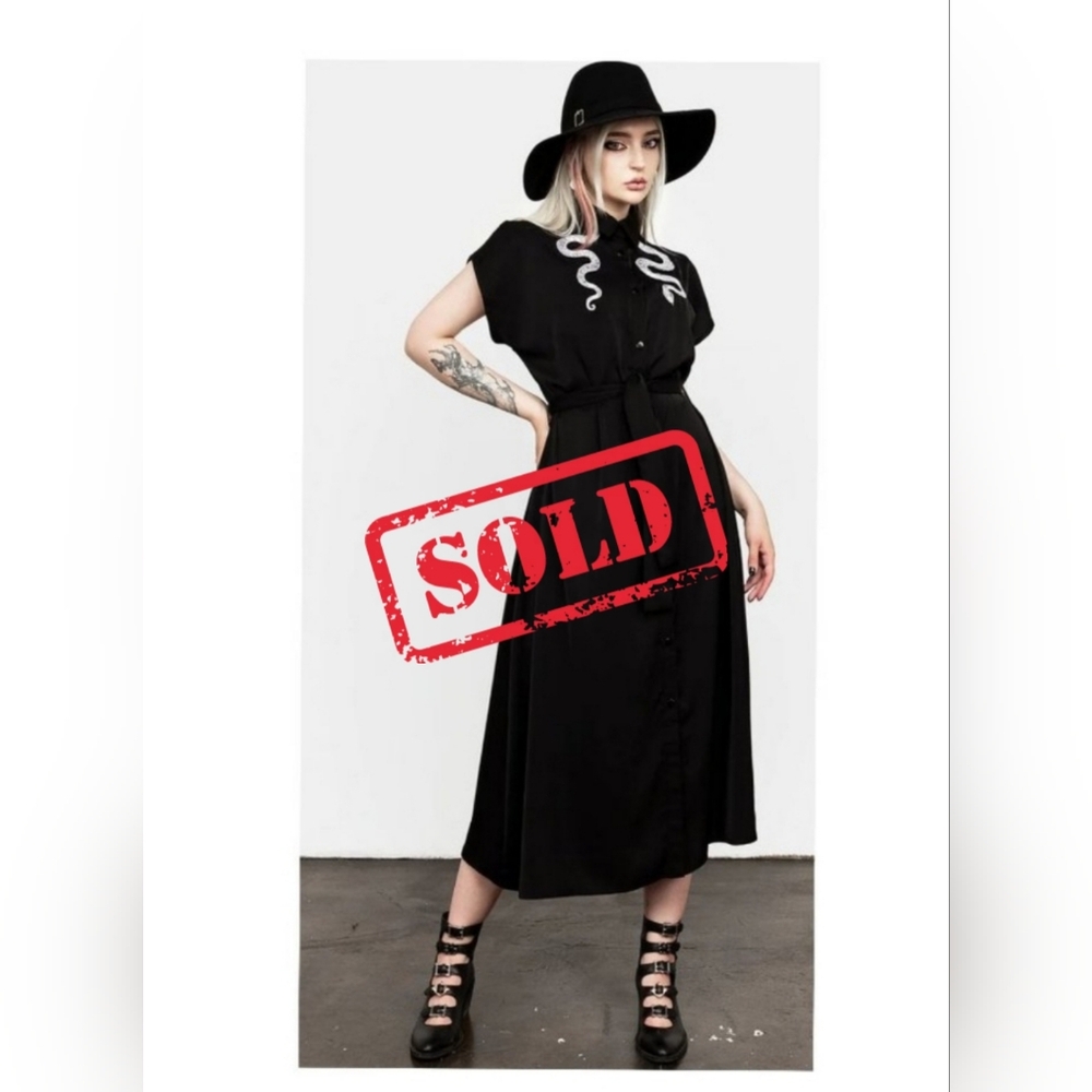 Snake embroidered button down shirt dress
